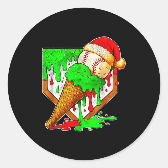 Sticker Rond Baseball Xmas Christmas Baseball Ice Cream Drip Bo (Devant)