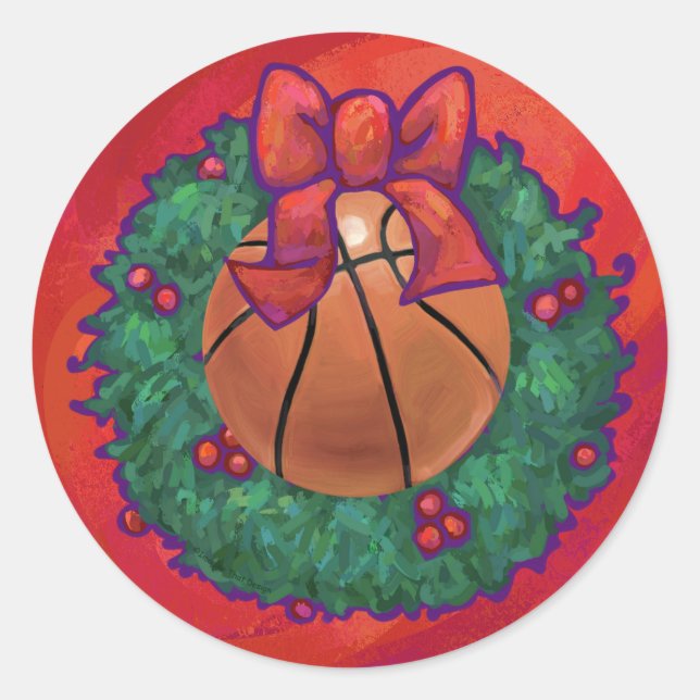 Sticker Rond Basket-ball à l'intérieur de la couronne de Noël (Devant)