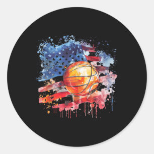 Sticker Rond Basket-ball America Artework Aquarelle Basket-ball