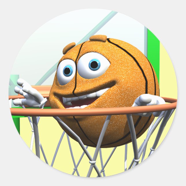 Sticker Rond Basket-ball amusant en dessin animé dans un cercea (Devant)
