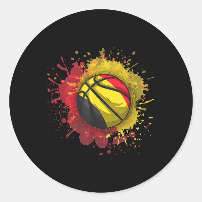 Sticker Rond Basket-ball avec drapeau belge (Devant)
