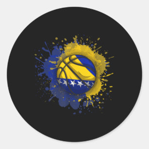 Sticker Rond Basket-Ball Avec Drapeau De Bosnie-Herzégovine