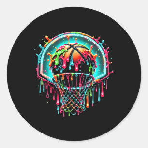 Sticker Rond Basket-ball coloré goutte couleur Splash Hoop Net