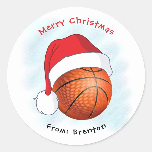 Sticker Rond Basket-ball de Santa Hat Joyeux Noël (Devant)