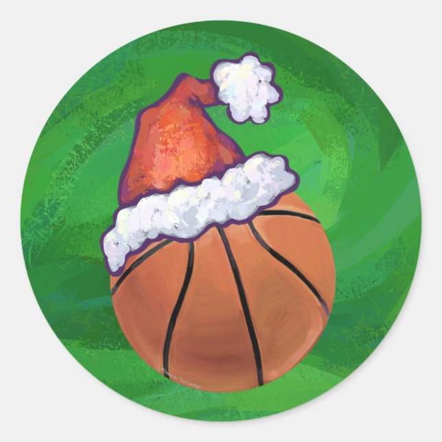 Sticker Rond Basket-ball de Santa Hat sur Green (Devant)