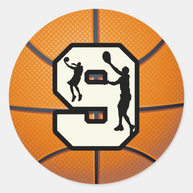 Sticker Rond Basket-ball et joueur du numéro 9 (Devant)