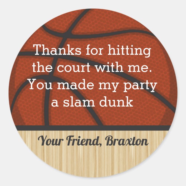 Sticker Rond Basket-ball Garçons Anniversaire Merci Favoris (Devant)