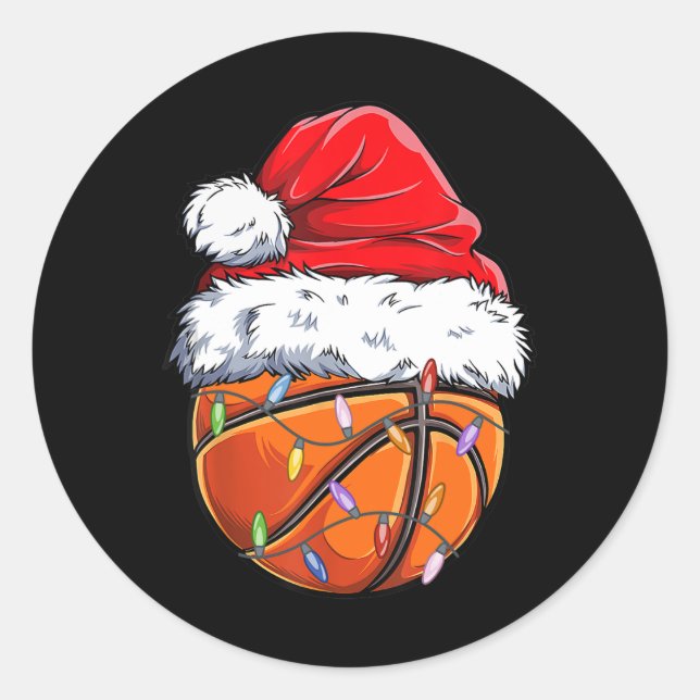Sticker Rond Basket-ball Noël Chapeau - Fun Basket-ball Xm (Devant)