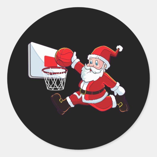 Sticker Rond Basket-ball Noël Père Noël Chelem Dunk Hommes Garç (Devant)