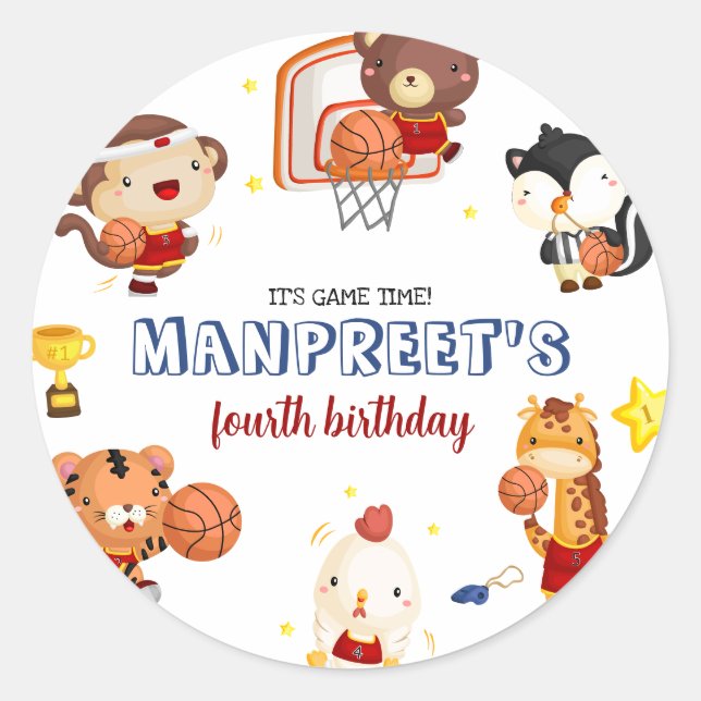 Sticker Rond Basket-ball pour enfants mignons (Devant)
