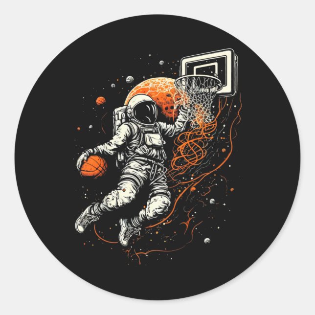 Sticker Rond Basket-ball spatial Cool pour enfants avec astrona (Devant)