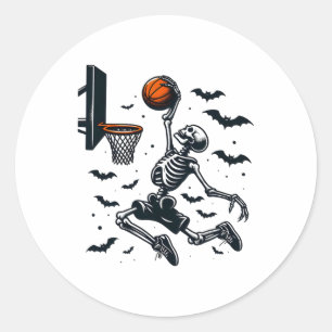 Sticker Rond Basket-ball Squelette Halloween Squelette Basket