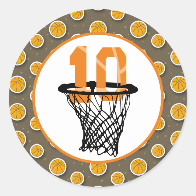 Sticker Rond Basketball 10e anniversaire avec numéro dans mini  (Devant)