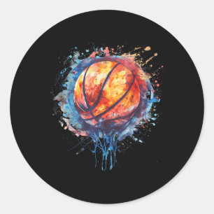 Sticker Rond Basketball Aquarelle Artework Basketball Hop Colo