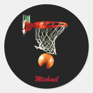 Sticker Rond Basketball Armoire Votre Nom Rouge Noir