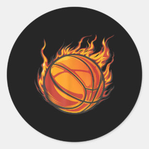 Sticker Rond Basketball Artwork Basketball Lover Flaming Hot Dr