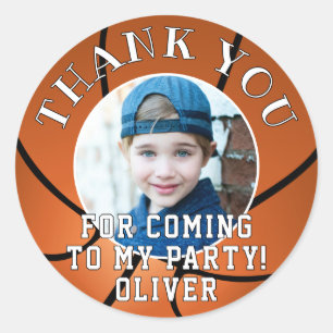 Sticker Rond Basketball Ball Kids Photo Anniversaire Merci