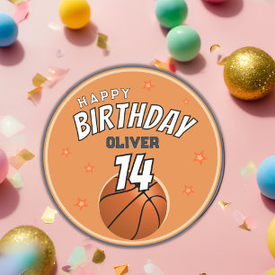 Sticker Rond Basketball Ball Sports Joyeux anniversaire