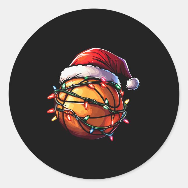 Sticker Rond Basketball Christmas Lights Santa Hat Basketball P (Devant)
