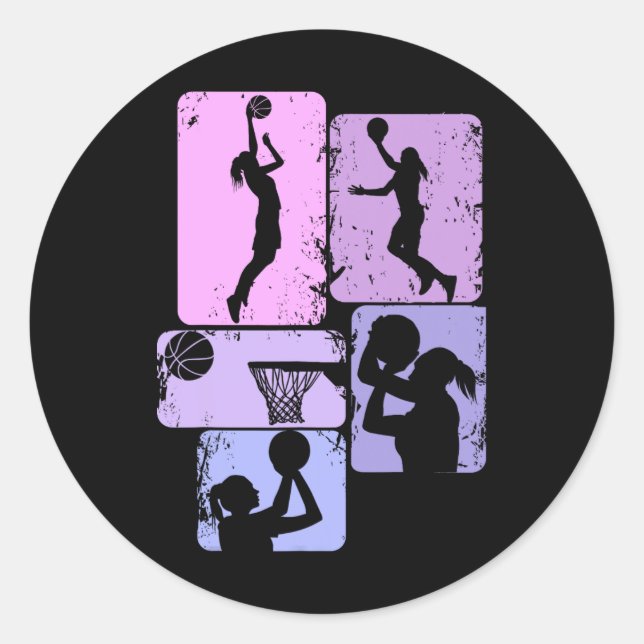 Sticker Rond Basketball Fille Filles Enfants (Devant)