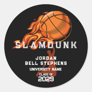 Sticker Rond Basketball Fireball Sport Team Graduate Casquette 