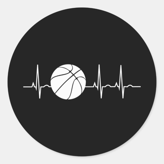 Sticker Rond Basketball Heartbeat Ekg Basketball Coach (Devant)