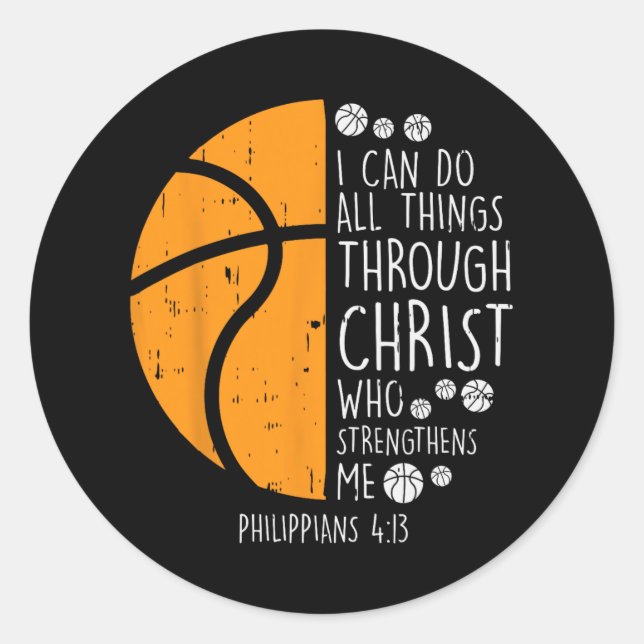 Sticker Rond Basketball je peux faire des choses Bible Verse Di (Devant)