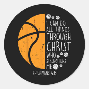 Sticker Rond Basketball je peux faire des choses Bible Verse Di