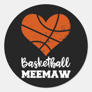 Sticker Rond Basketball Meemaw Fun Basketball Heart Grandma Mee