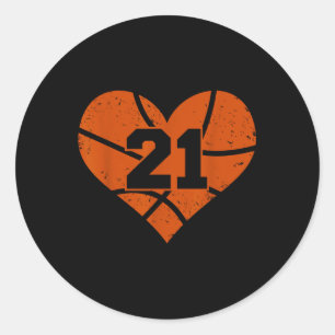 Sticker Rond Basketball Numéro 21 Jersey Funny Basketball Coeur
