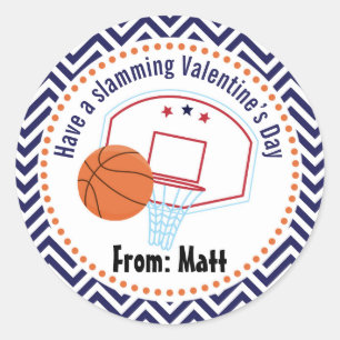 Sticker Rond Basketball Valentines School Nom personnalisé