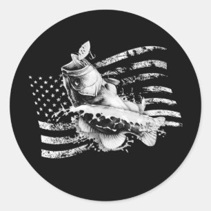 Sticker Rond Basse à grande bouche Pêche US Drapeau Vintage