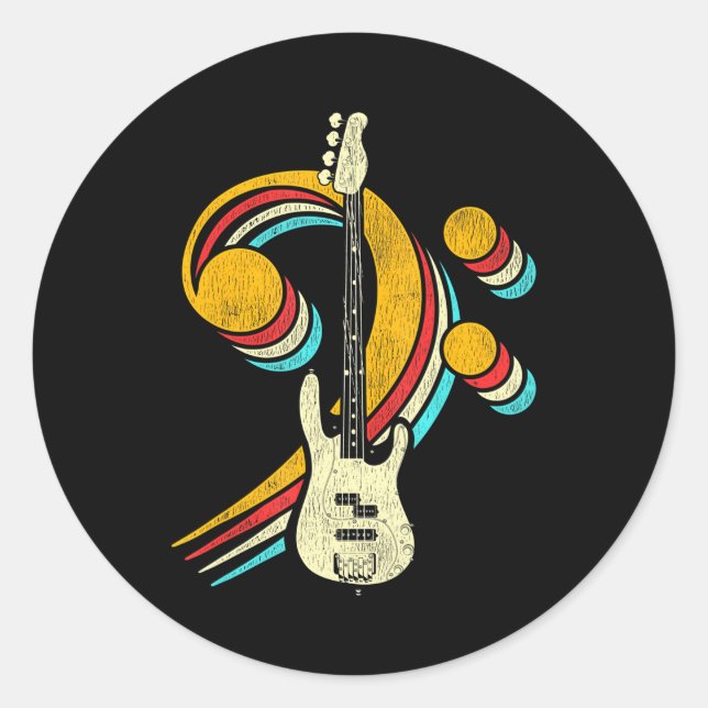 Sticker Rond Basse Clef Basse Guitare instrument de musique Ret (Devant)