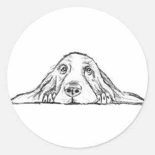 Sticker Rond basset blanc