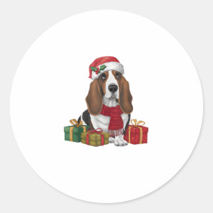 Sticker Rond Basset Hound Chien Fêtes de Noël Père Noël Amoureu