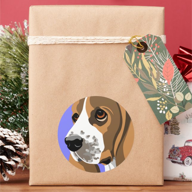 Sticker Rond Basset Hound Dog (vacances)