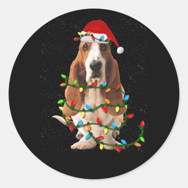Sticker Rond basset hound noël drôle basset hound chien amour (Devant)