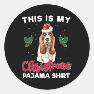 Sticker Rond basset hound noël pyjama père Noël cadeau amoureux