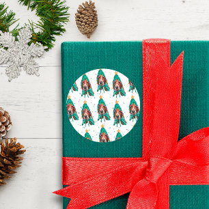 Sticker Rond Basset Hound race Chien Motif Stars Noël