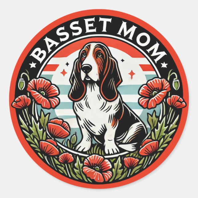 Sticker Rond Basset Mom                                         (Devant)
