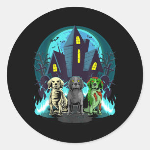 Sticker Rond Bassets de Halloween Zombie Squelette Chien Basset
