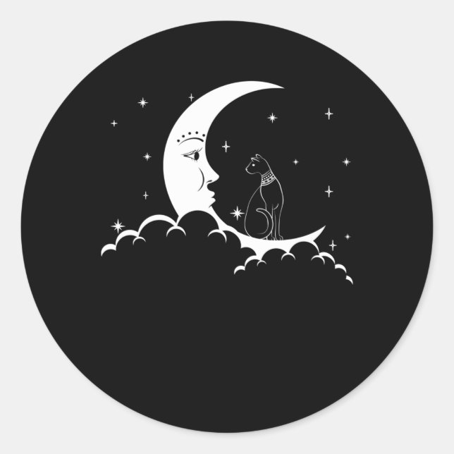Sticker Rond Bastet Égypte ancienne chat goth lune croissant (Devant)