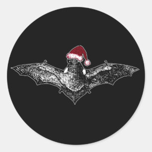 Sticker Rond Bat dans un chapeau de Père Noël