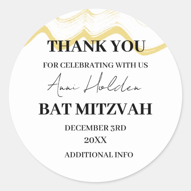 Sticker Rond Bat mitzvah Arrière - plan floral élégant et minim (Devant)