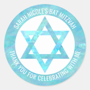 Sticker Rond Bat mitzvah Blue Opal Star De David Merci
