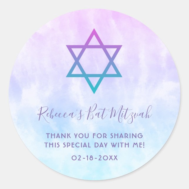 Sticker Rond Bat mitzvah de teinture Turquoise pourpre (Devant)