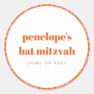 Sticker Rond Bat mitzvah de typographie Orange