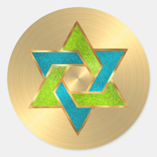 Sticker Rond Bat mitzvah Lime Turquoise Star de David Gold