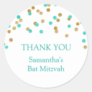 Sticker Rond Bat mitzvah Merci Nom personnalisé Favoriser Tags