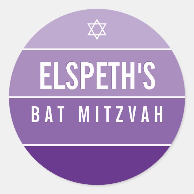 Sticker Rond BAT MITZVAH moderne bold ombre bloc violet violet (Devant)